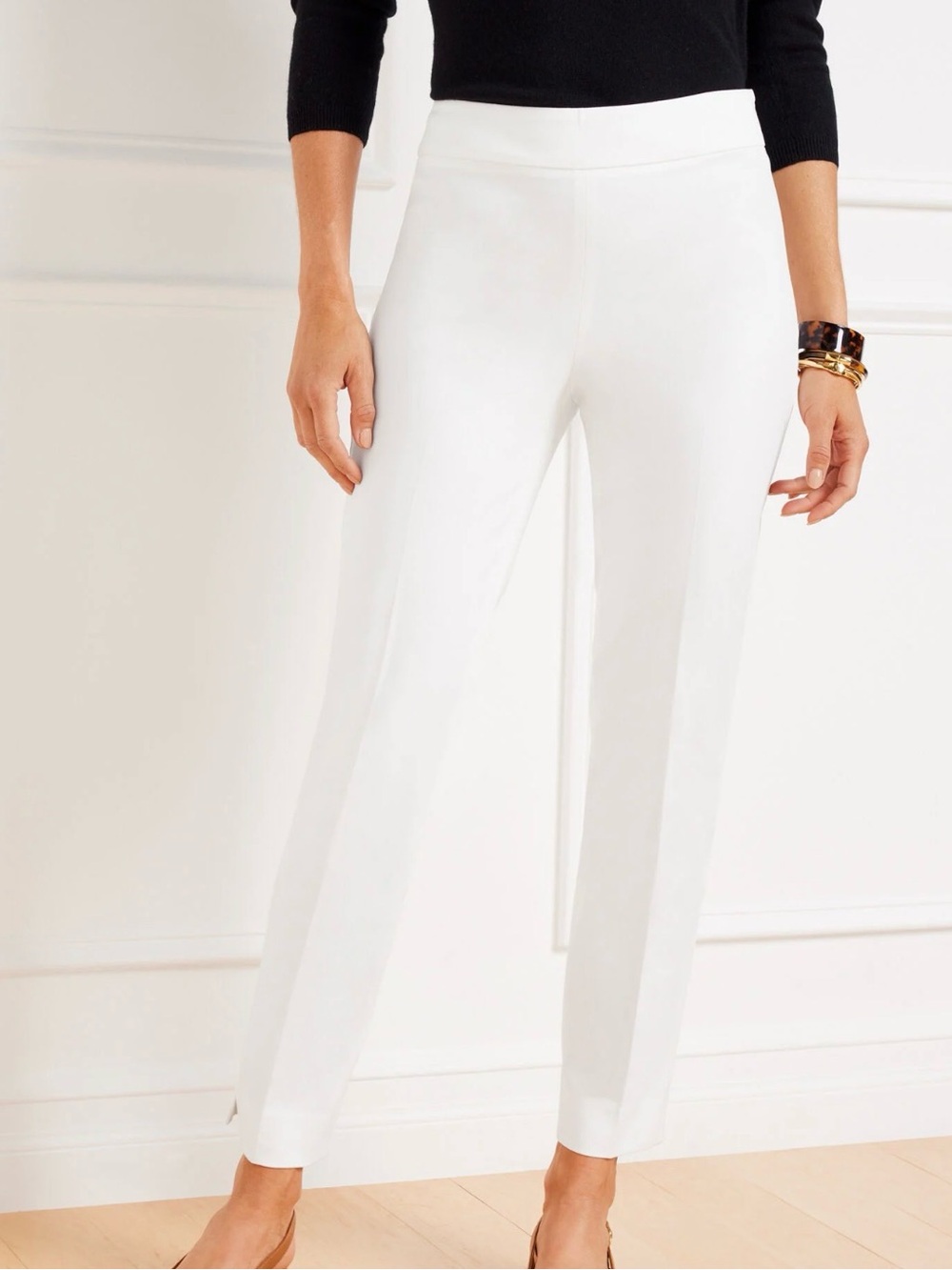 Talbots White Pull-On Cropped Ankle Pants
